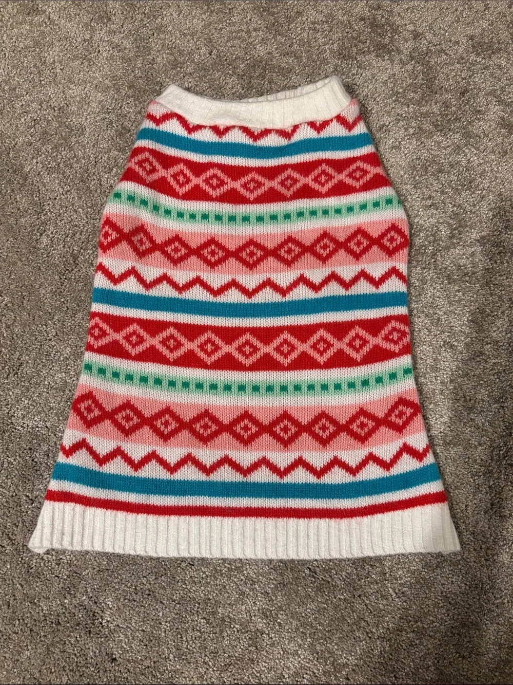 Striped Fair Isle Knit Sweater Vest in Red, Teal & Green